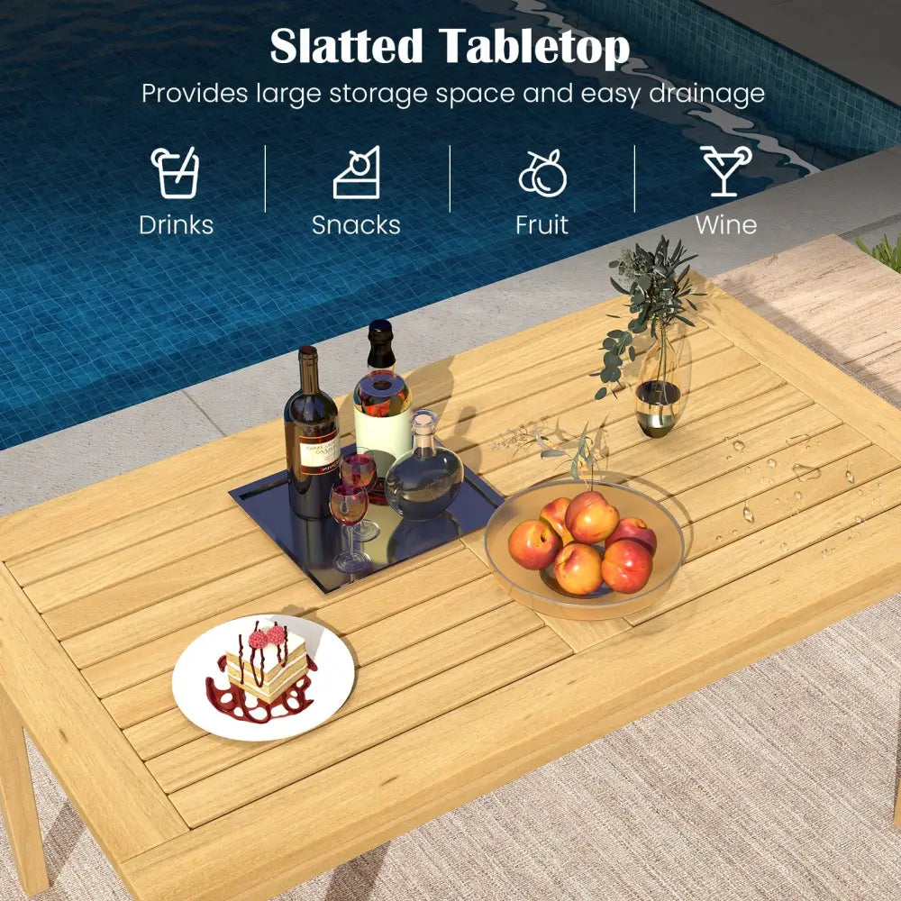 20 Inch x 35.5 Inch Outdoor Teak Wood Coffee Table with Slatted Tabletop for Balcony - Natural - Patio Coffee Tables