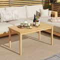 20 Inch x 35.5 Inch Outdoor Teak Wood Coffee Table with Slatted Tabletop for Balcony - Natural - Patio Coffee Tables