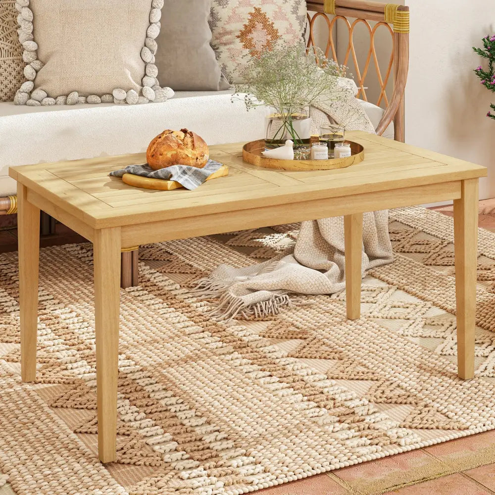 20 Inch x 35.5 Inch Outdoor Teak Wood Coffee Table with Slatted Tabletop for Balcony - Natural - Patio Coffee Tables