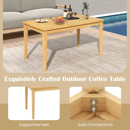 20 Inch x 35.5 Inch Outdoor Teak Wood Coffee Table with Slatted Tabletop for Balcony - Natural - Patio Coffee Tables