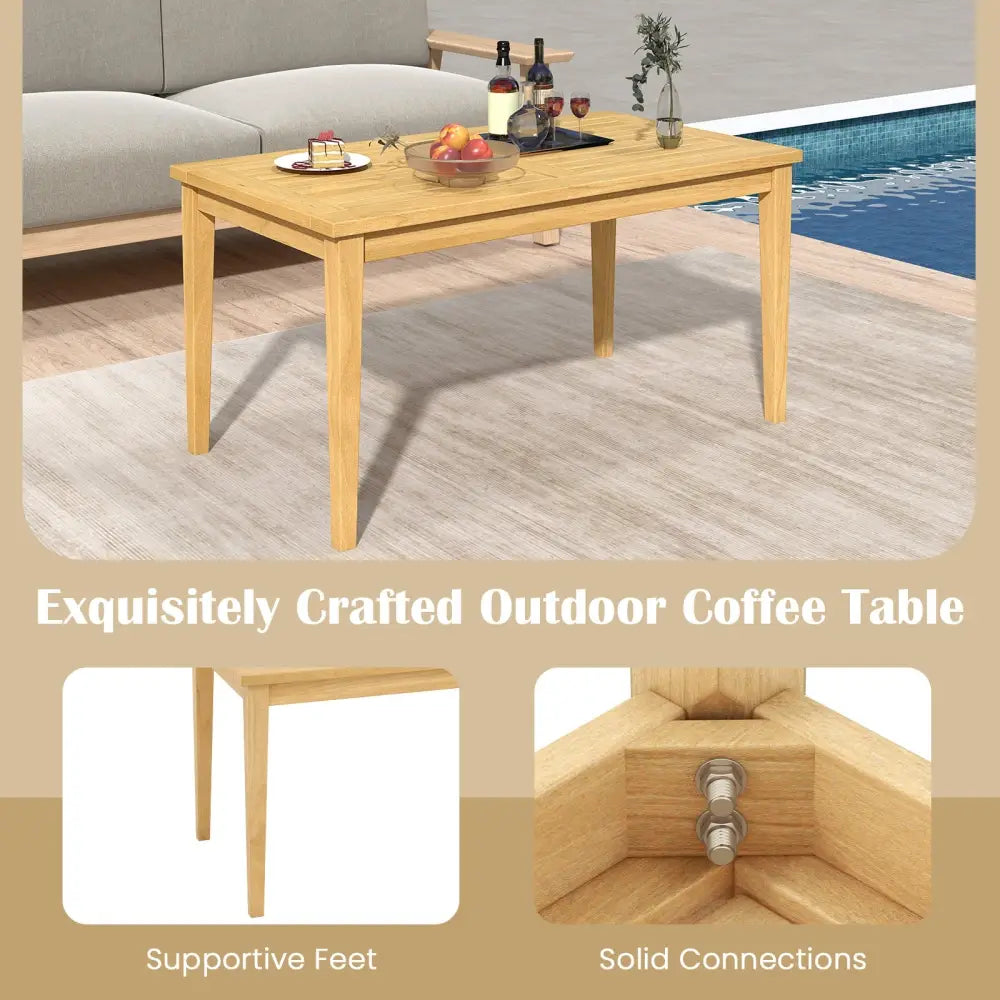 20 Inch x 35.5 Inch Outdoor Teak Wood Coffee Table with Slatted Tabletop for Balcony - Natural - Patio Coffee Tables