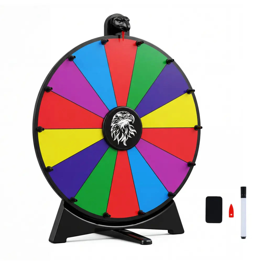 20 Inches 14 Slots Spin Wheel with Blackboard Marker for Prizes-Multicolor - Multicolor - Game Room