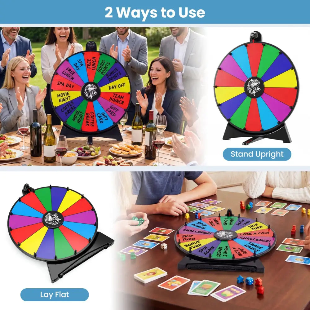 20 Inches 14 Slots Spin Wheel with Blackboard Marker for Prizes-Multicolor - Multicolor - Game Room
