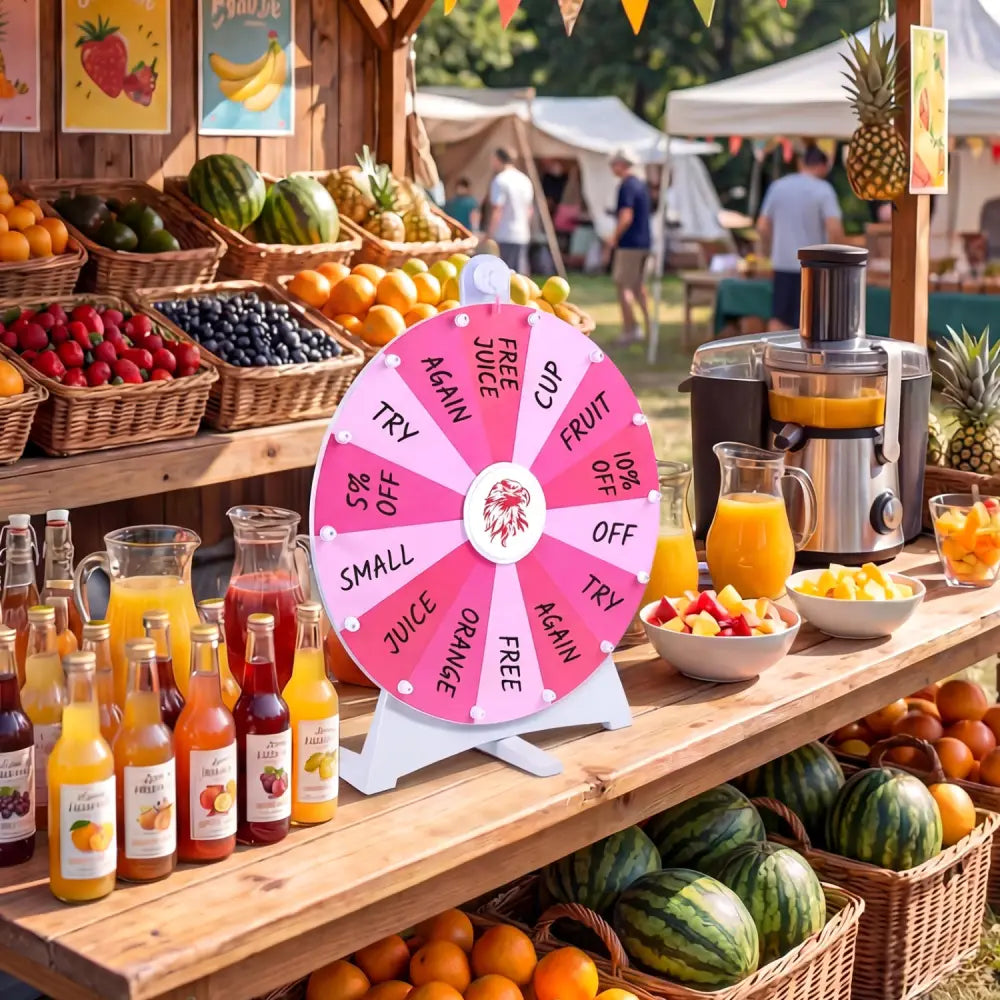 20 Inches 14 Slots Spin Wheel with Blackboard Marker for Prizes-Pink - Pink - Game Room