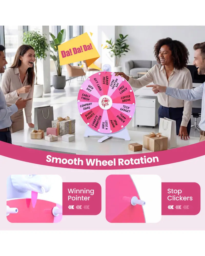 20 Inches 14 Slots Spin Wheel with Blackboard Marker for Prizes-Pink - Pink - Game Room