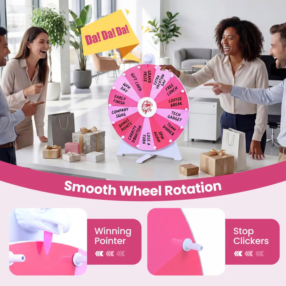 20 Inches 14 Slots Spin Wheel with Blackboard Marker for Prizes-Pink - Pink - Game Room