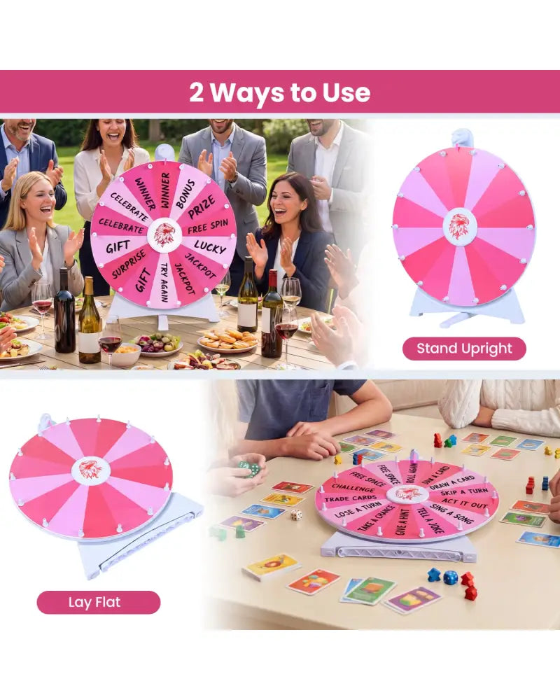 20 Inches 14 Slots Spin Wheel with Blackboard Marker for Prizes-Pink - Pink - Game Room