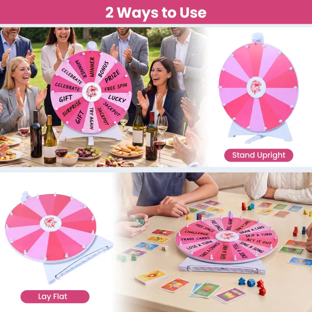 20 Inches 14 Slots Spin Wheel with Blackboard Marker for Prizes-Pink - Pink - Game Room