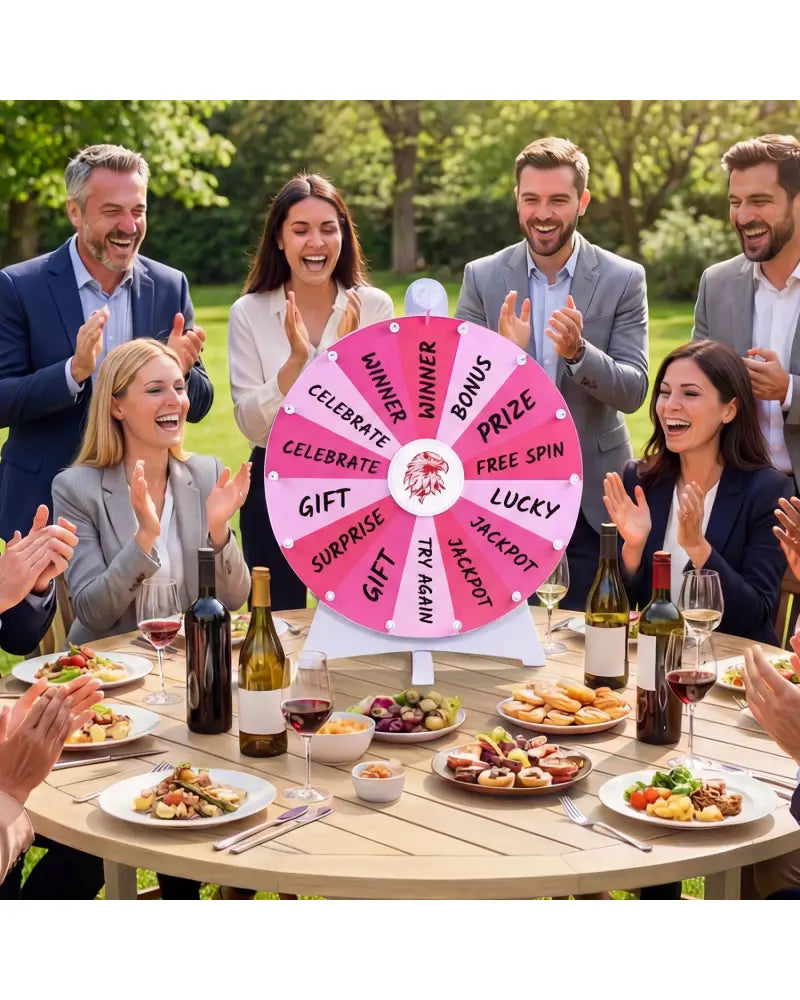 20 Inches 14 Slots Spin Wheel with Blackboard Marker for Prizes-Pink - Pink - Game Room