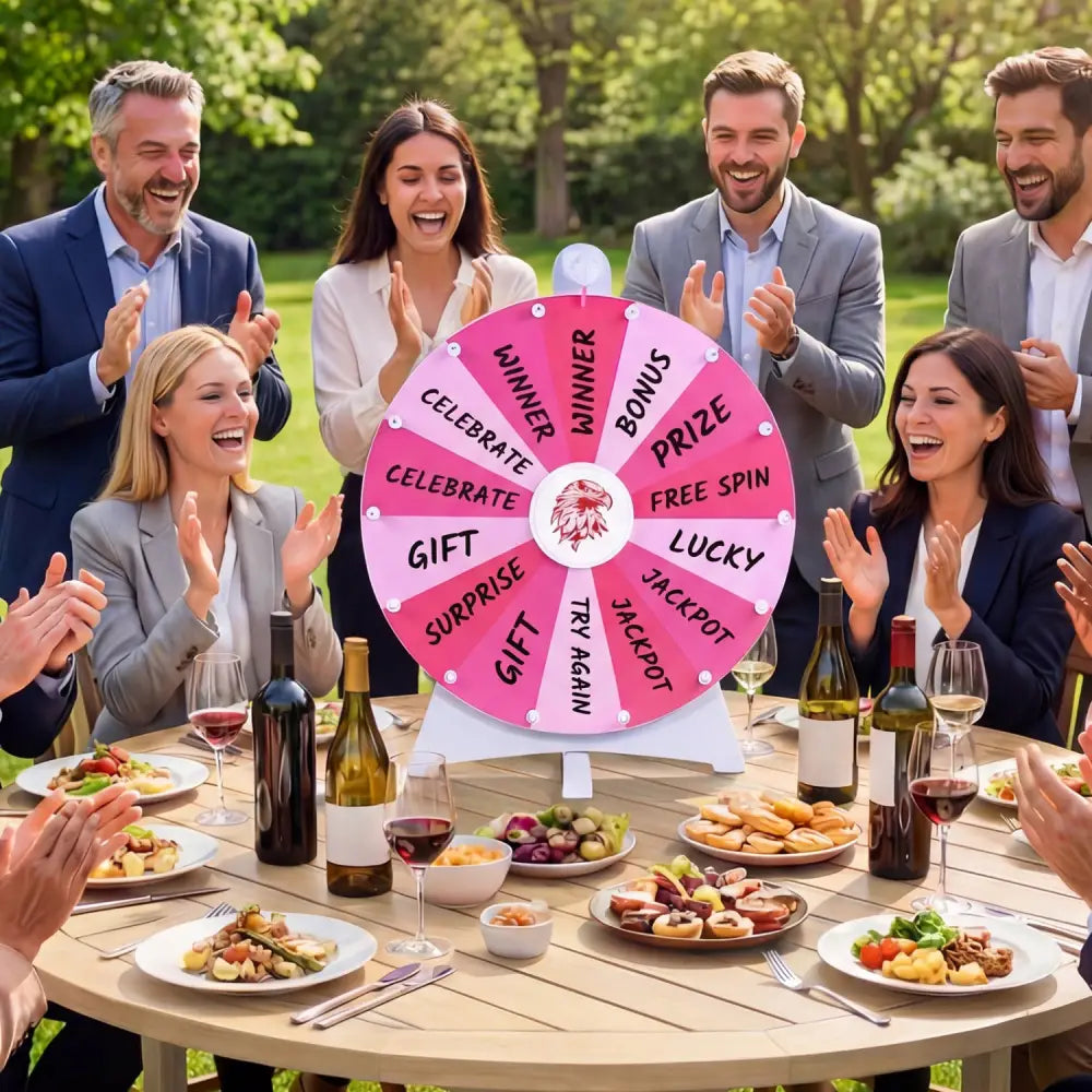 20 Inches 14 Slots Spin Wheel with Blackboard Marker for Prizes-Pink - Pink - Game Room