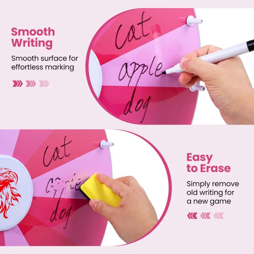 20 Inches 14 Slots Spin Wheel with Blackboard Marker for Prizes-Pink - Pink - Game Room