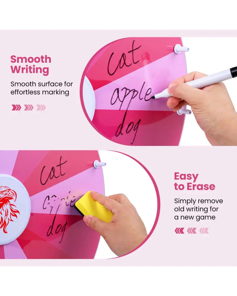 20 Inches 14 Slots Spin Wheel with Blackboard Marker for Prizes-Pink - Pink - Game Room