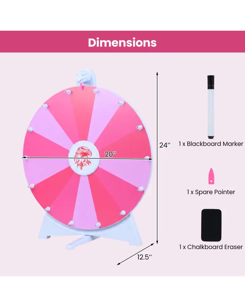 20 Inches 14 Slots Spin Wheel with Blackboard Marker for Prizes-Pink - Pink - Game Room