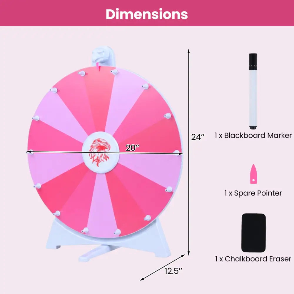 20 Inches 14 Slots Spin Wheel with Blackboard Marker for Prizes-Pink - Pink - Game Room