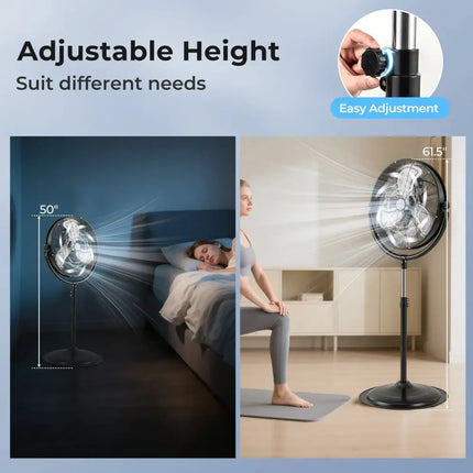 20 Inches High Velocity Pedestal Fan with 3 Speeds and Adjustable Height-Black Costway