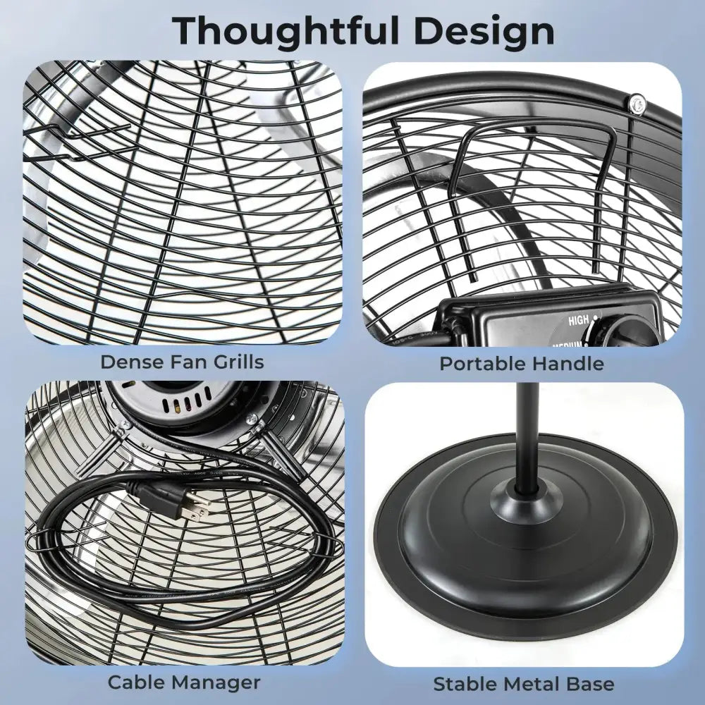 20 Inches High Velocity Pedestal Fan with 3 Speeds and Adjustable Height-Black Costway