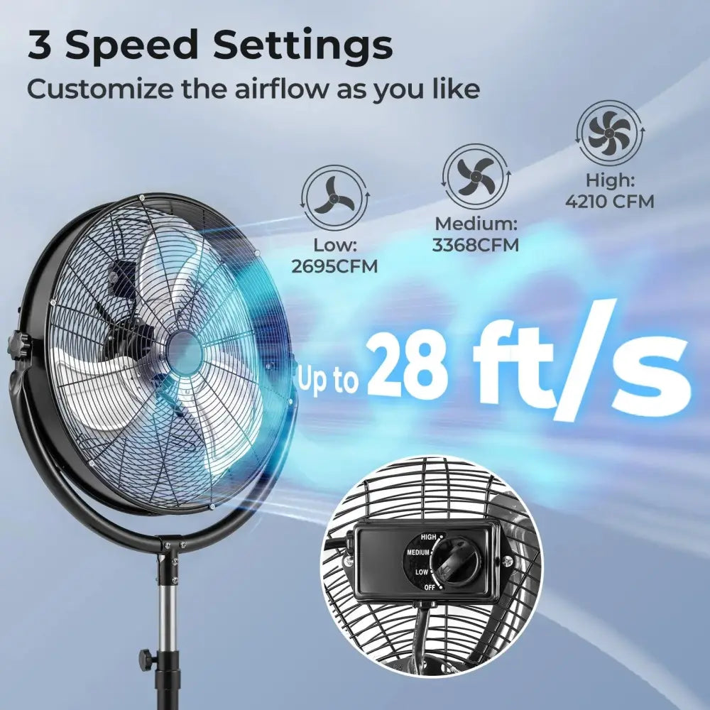 20 Inches High Velocity Pedestal Fan with 3 Speeds and Adjustable Height-Black Costway