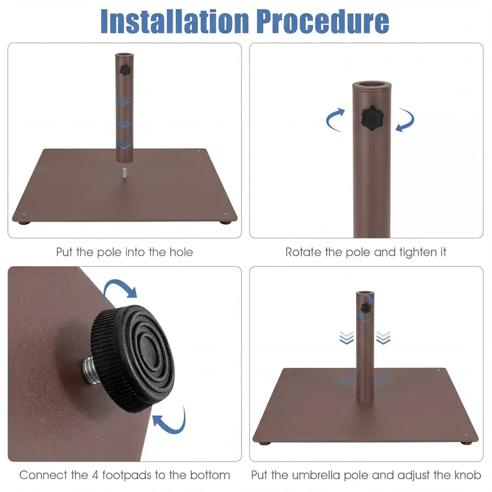 20 Inches Patio Umbrella Base Stand with 4 Adjustable Footpads-Brown - Brown - Outdoor Umbrella Bases