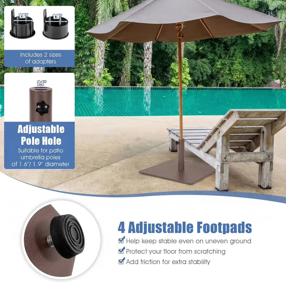 20 Inches Patio Umbrella Base Stand with 4 Adjustable Footpads-Brown - Brown - Outdoor Umbrella Bases