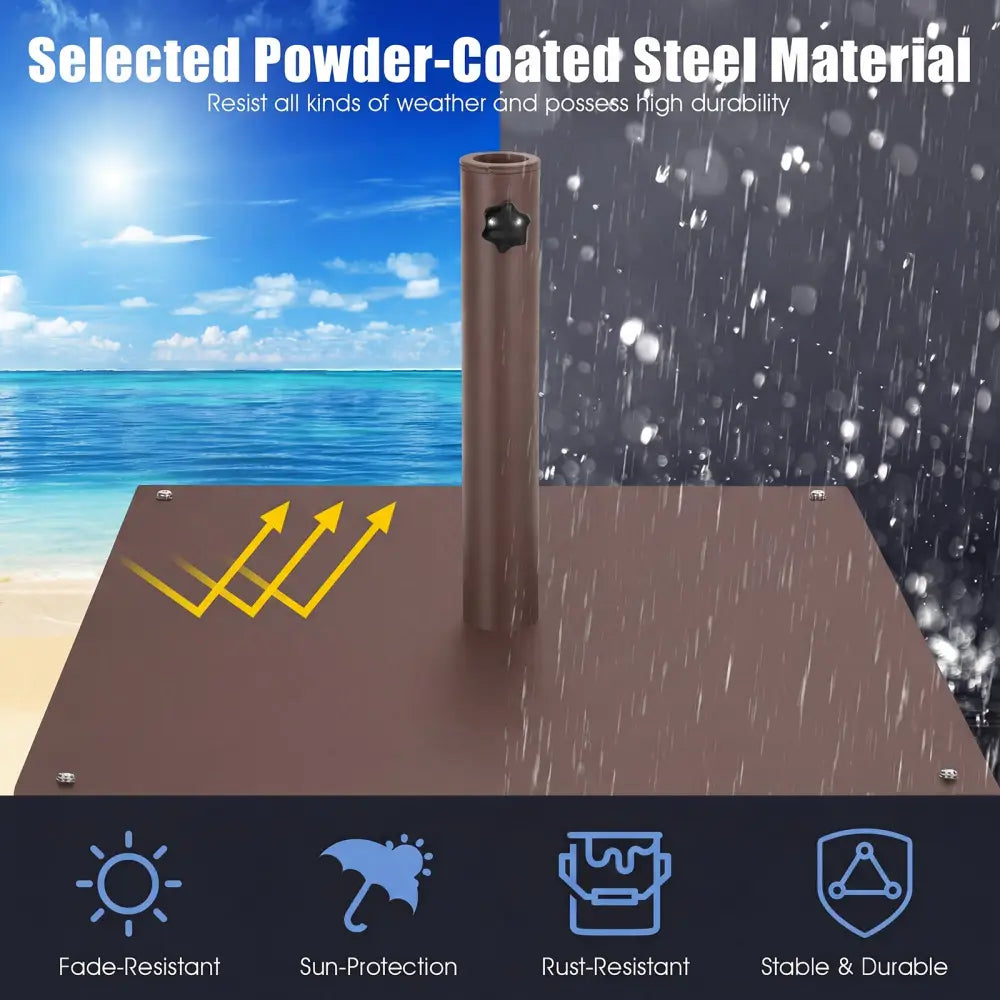 20 Inches Patio Umbrella Base Stand with 4 Adjustable Footpads-Brown - Brown - Outdoor Umbrella Bases