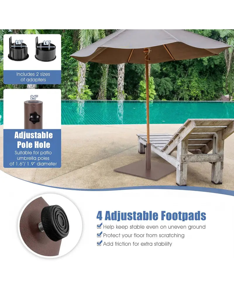 20 Inches Patio Umbrella Base Stand with 4 Adjustable Footpads-Brown - Brown - Outdoor Umbrella Bases
