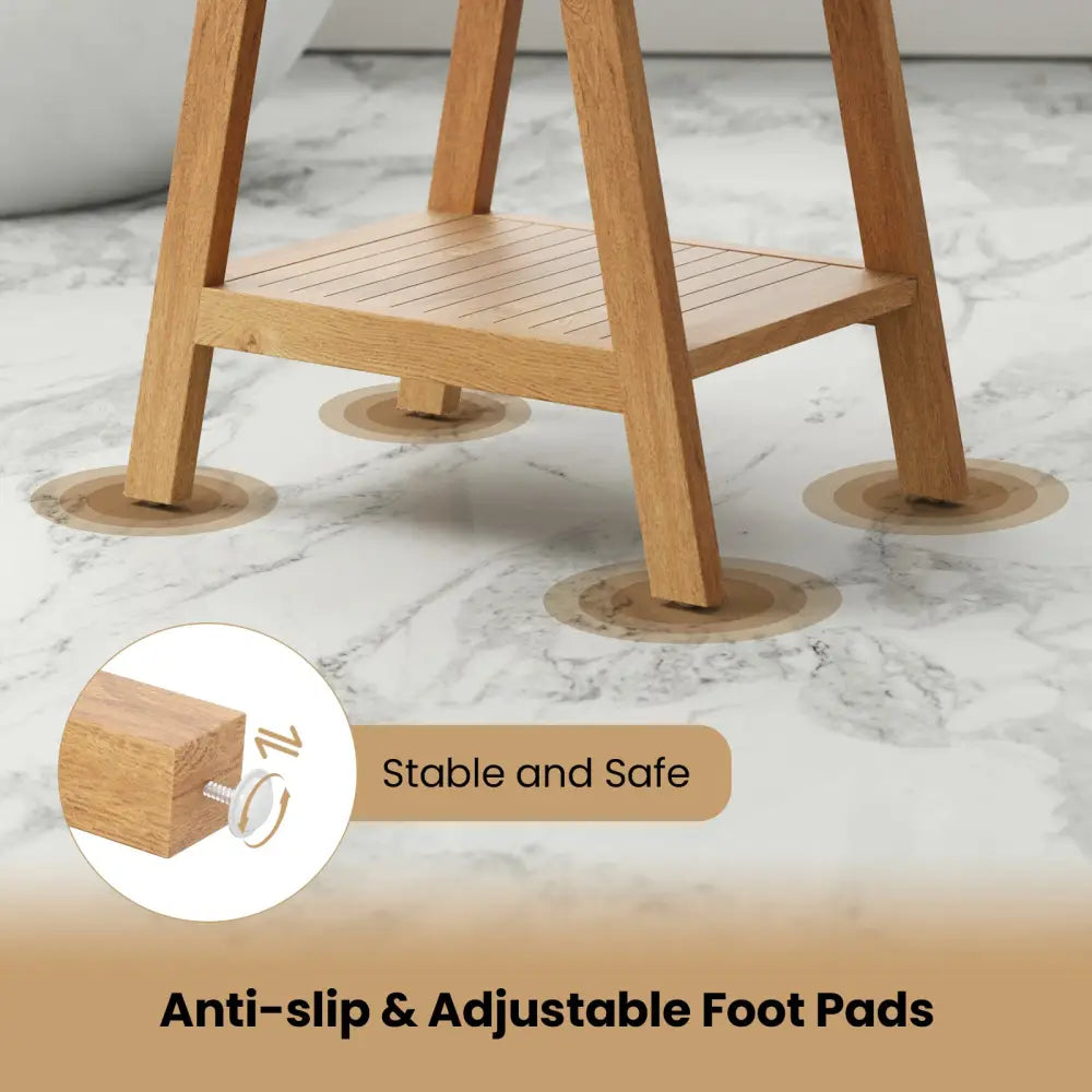 20 Inches Teak Wood Shower Bench with Storage Shelf and Adjustable Foot Pads - Natural - Bath Safety
