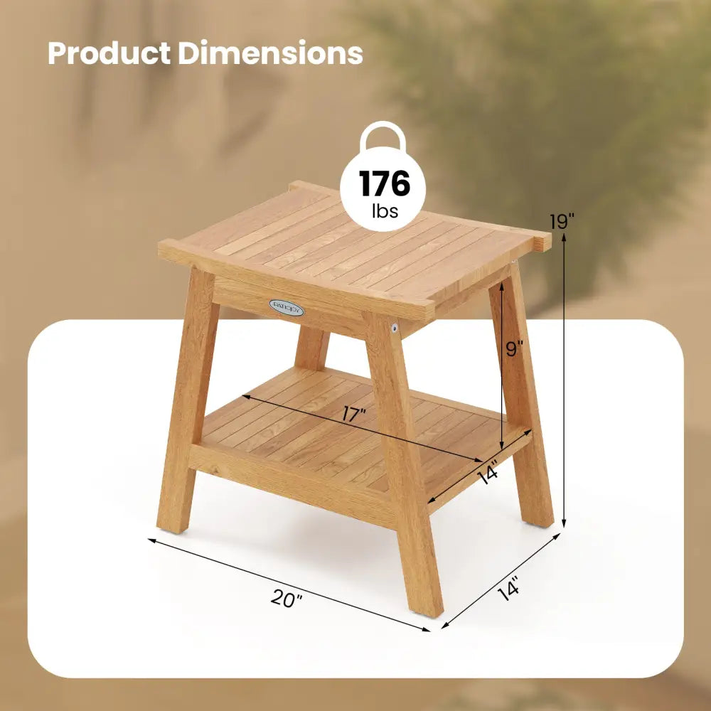 20 Inches Teak Wood Shower Bench with Storage Shelf and Adjustable Foot Pads - Natural - Bath Safety