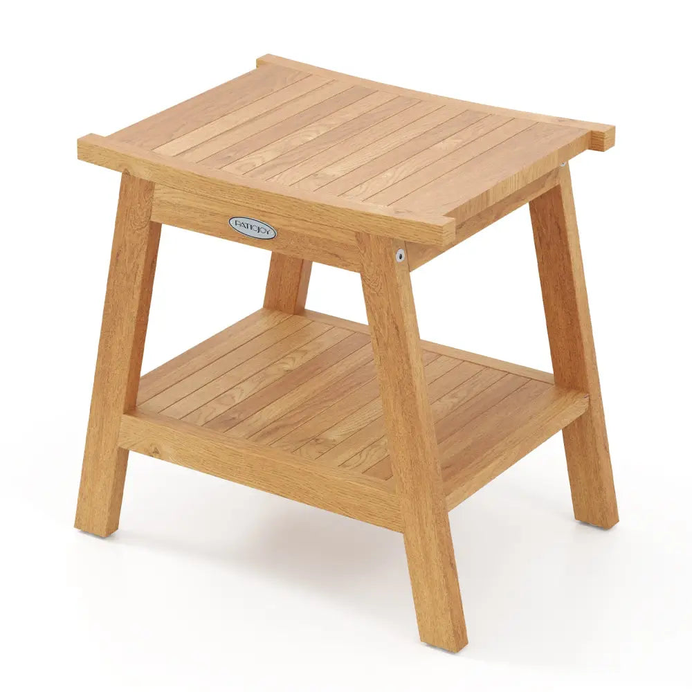 20 Inches Teak Wood Shower Bench with Storage Shelf and Adjustable Foot Pads - Natural - Bath Safety