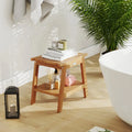 20 Inches Teak Wood Shower Bench with Storage Shelf and Adjustable Foot Pads - Natural - Bath Safety