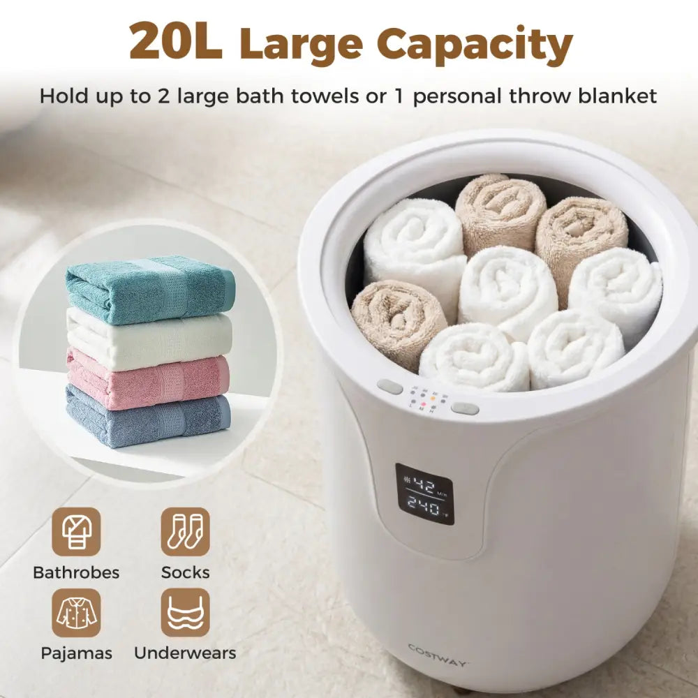 20 L Large Blanket and Towel Warmer with 3 Heat Levels for Bathroom-White - White - Dryers