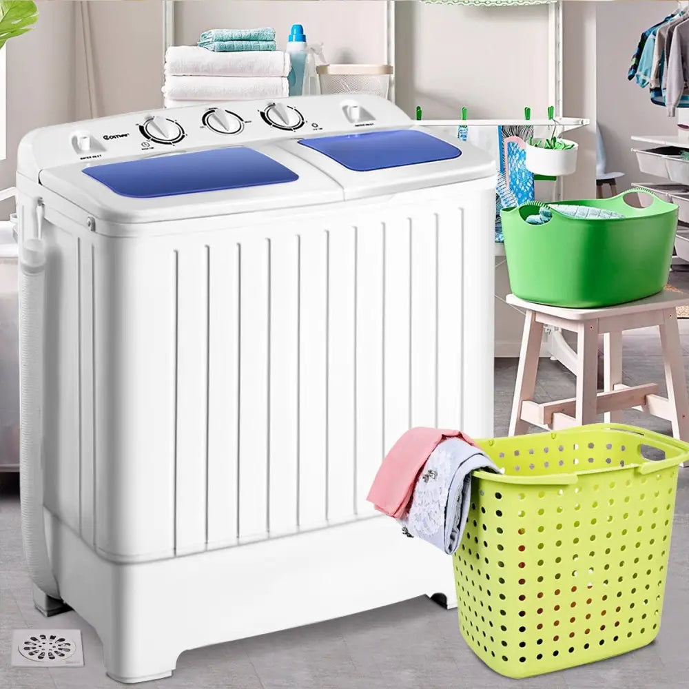 20 lbs Compact Twin Tub Washing Machine for Home Use - White - Washing Machines