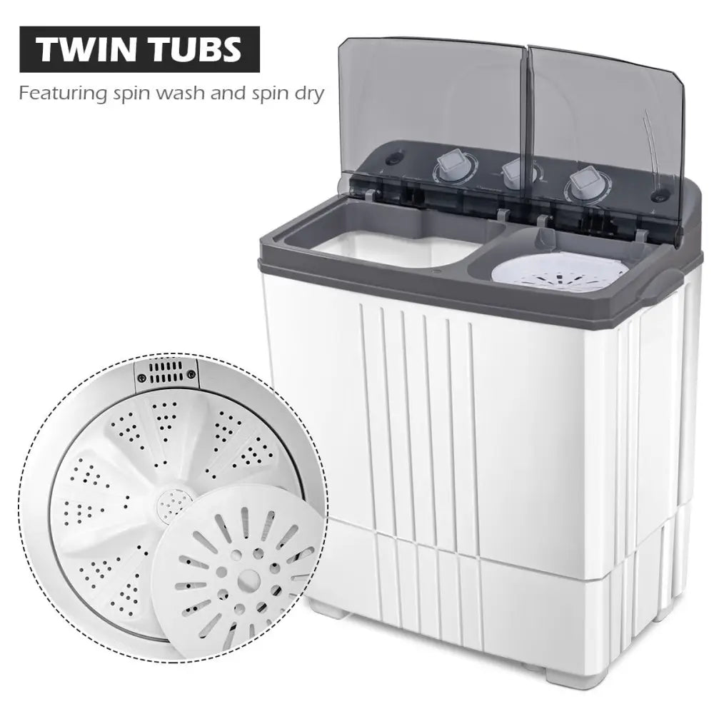 20 lbs Portable Semi-Automatic Twin-tub Washing Machine - Gray - Washing Machines