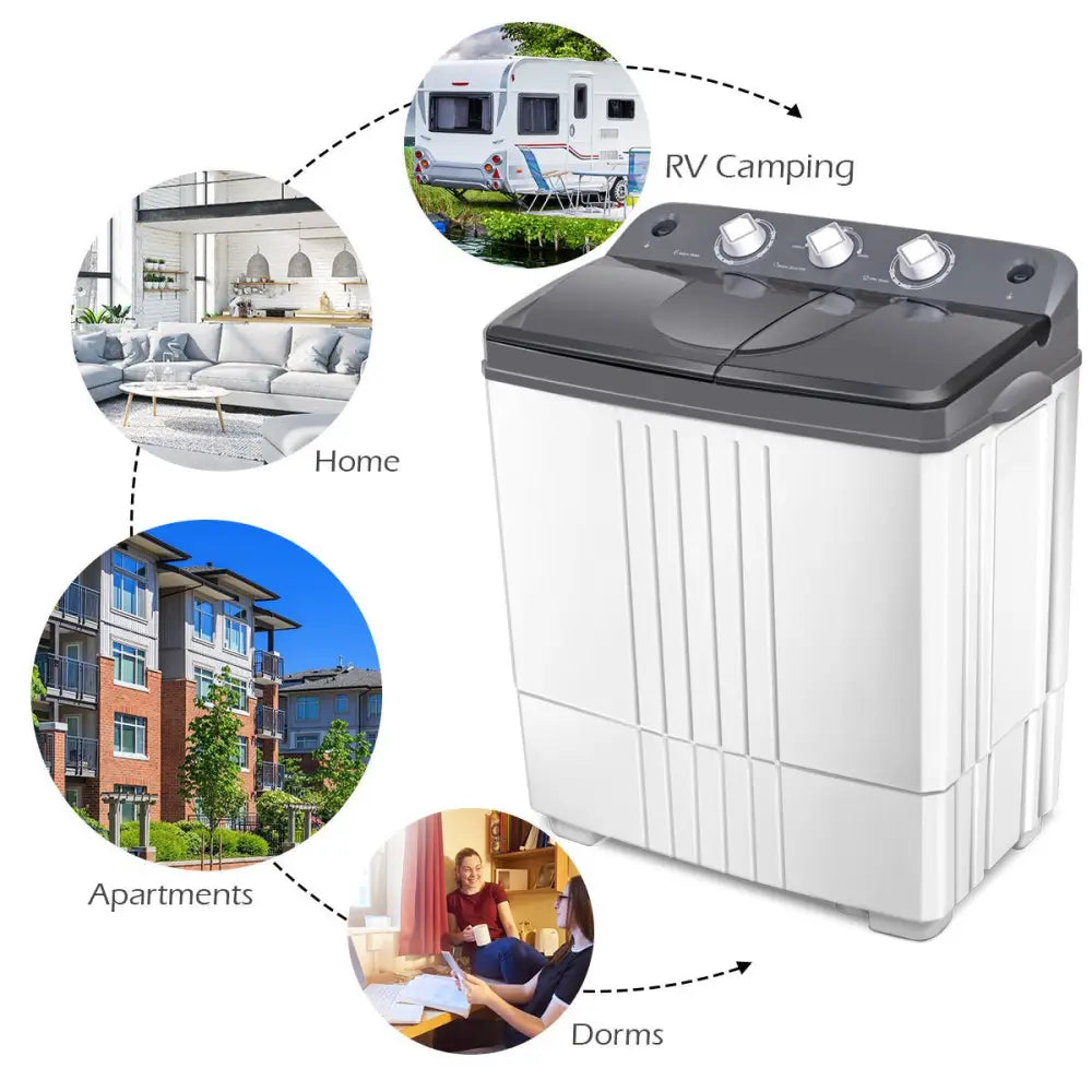 20 lbs Portable Semi-Automatic Twin-tub Washing Machine - Gray - Washing Machines