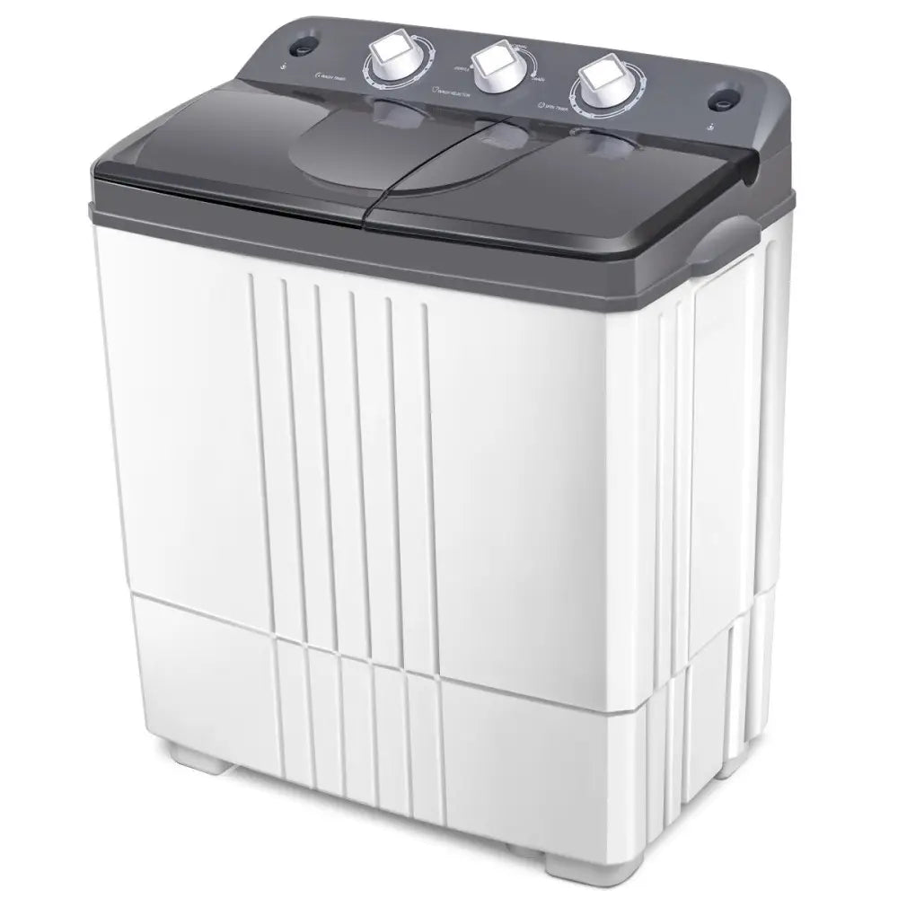 20 lbs Portable Semi-Automatic Twin-tub Washing Machine - Gray - Washing Machines