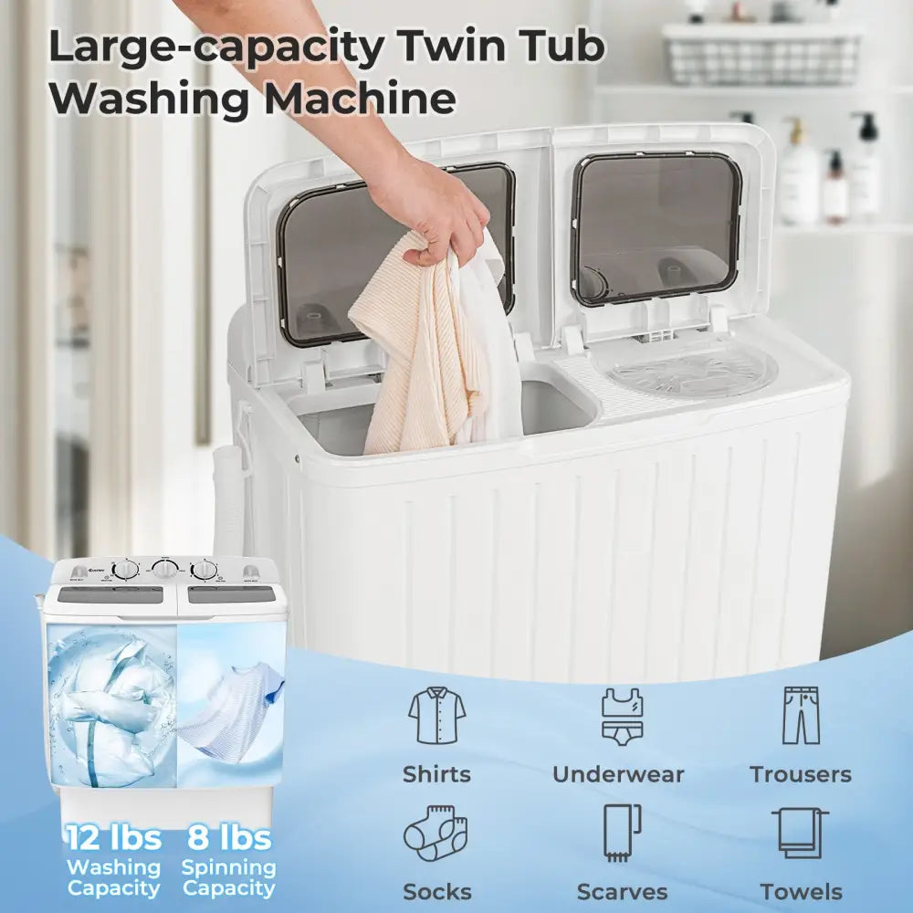 20 lbs Portable Washing Machine with Built-in Gravity Drain-Gray - Gray - Washing Machines