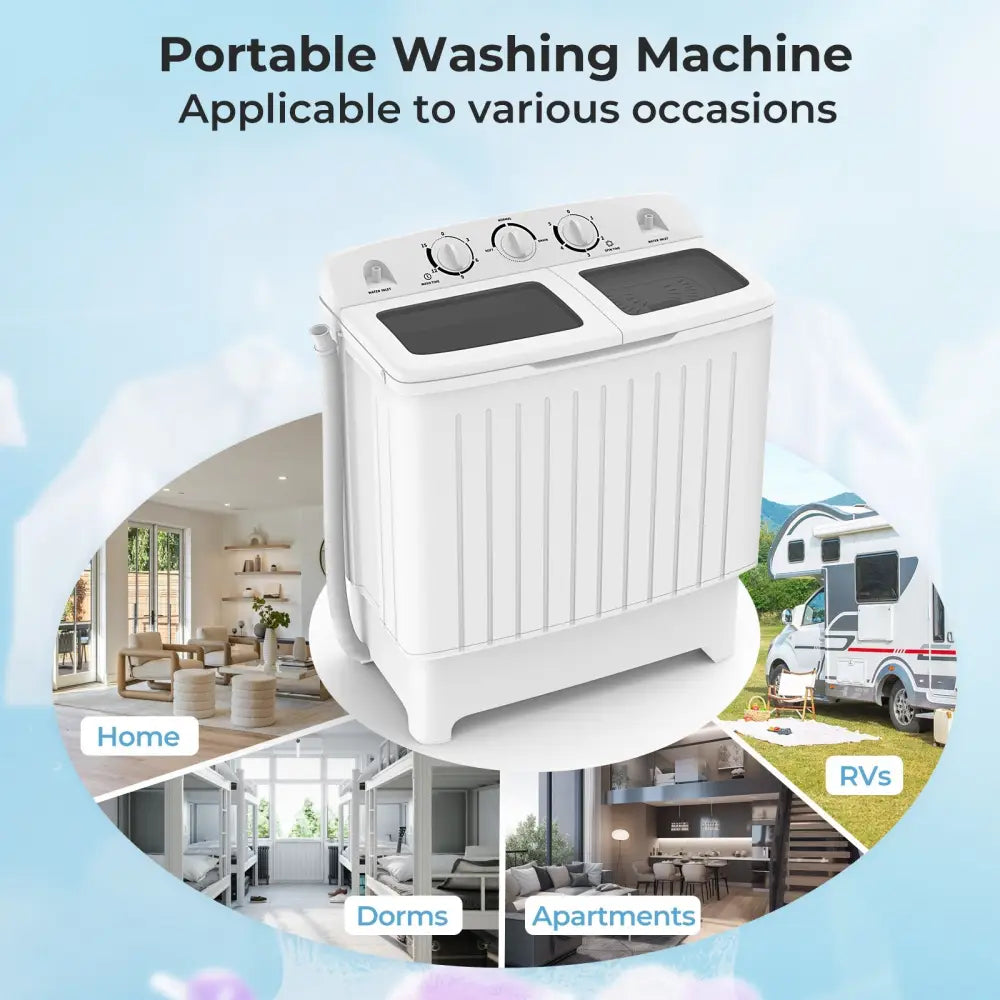 20 lbs Portable Washing Machine with Built-in Gravity Drain-Gray - Gray - Washing Machines