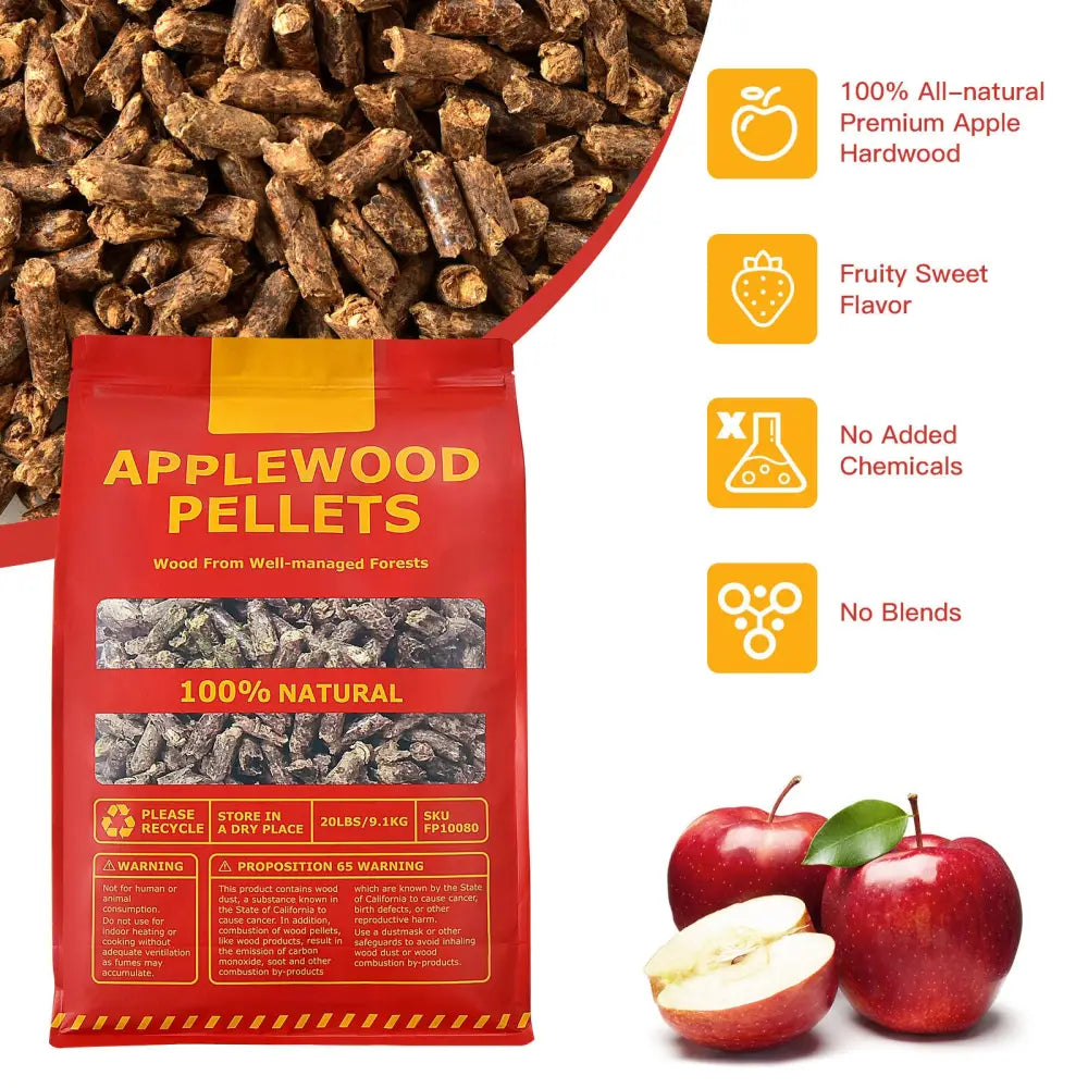 20 Pounds Apple Wood Pellets 100% All-Natural for Pellet Grills - Natural - Outdoor Grills