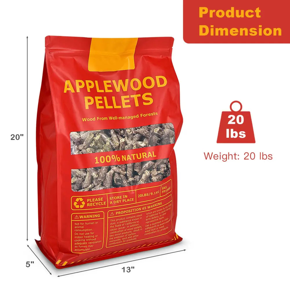 20 Pounds Apple Wood Pellets 100% All-Natural for Pellet Grills - Natural - Outdoor Grills