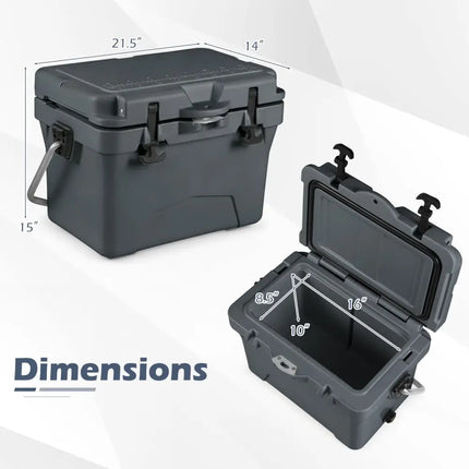 20 Quart Portable Hard Cooler with Built-in Ruler and Bottle-Gray - Gray - Coolers