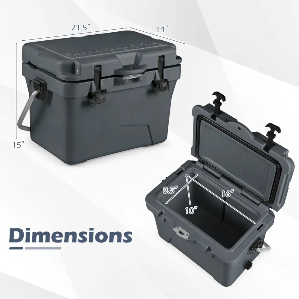 20 Quart Portable Hard Cooler with Built-in Ruler and Bottle-Gray - Gray - Coolers