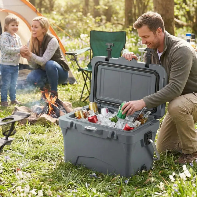 20 Quart Portable Hard Cooler with Built-in Ruler and Bottle-Gray - Gray - Coolers