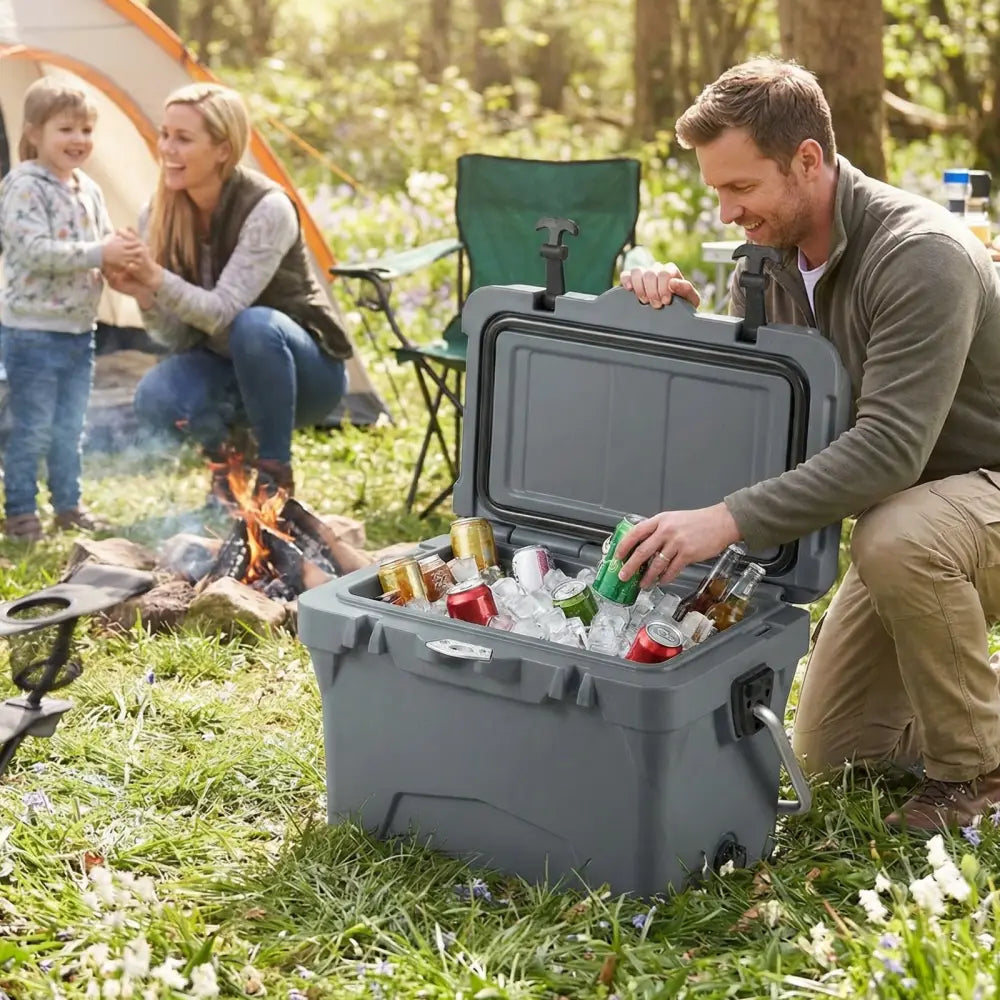 20 Quart Portable Hard Cooler with Built-in Ruler and Bottle-Gray - Gray - Coolers