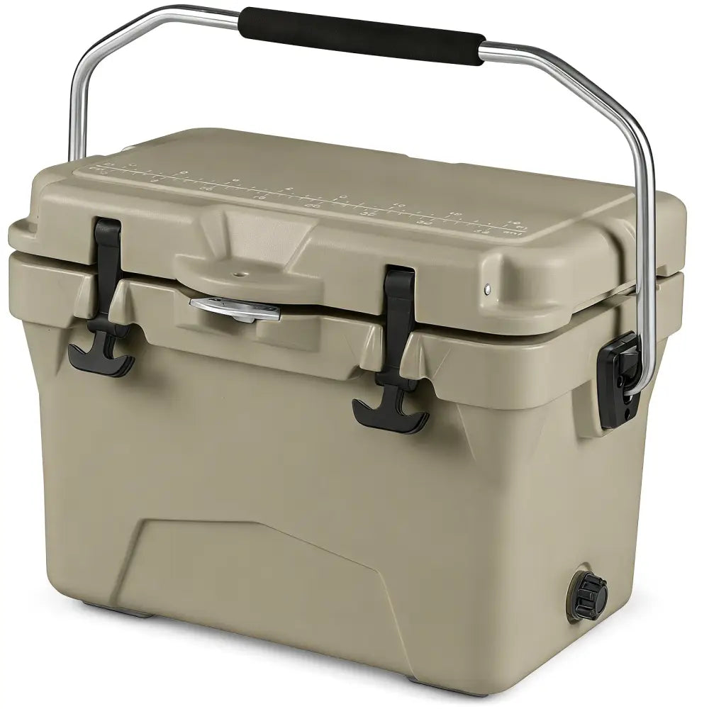 20 Quart Portable Hard Cooler with Built-in Ruler and Bottle-Khaki - Khaki - Coolers
