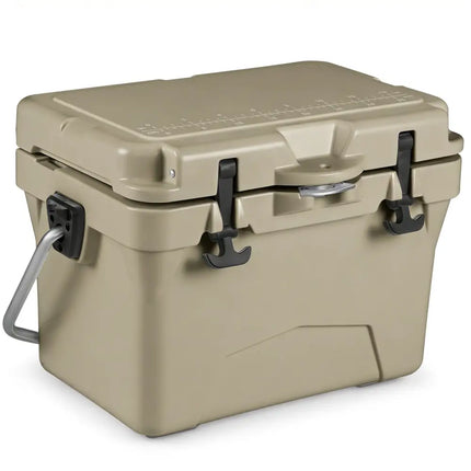 20 Quart Portable Hard Cooler with Built-in Ruler and Bottle-Khaki - Khaki - Coolers