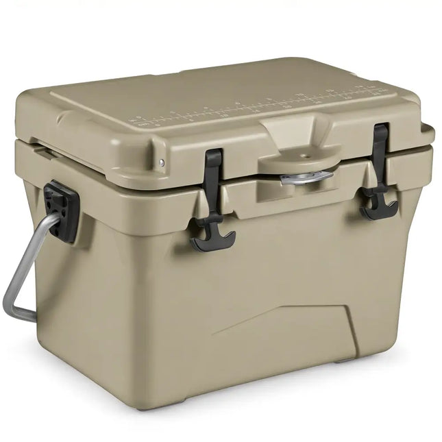 20 Quart Portable Hard Cooler with Built-in Ruler and Bottle-Khaki - Khaki - Coolers