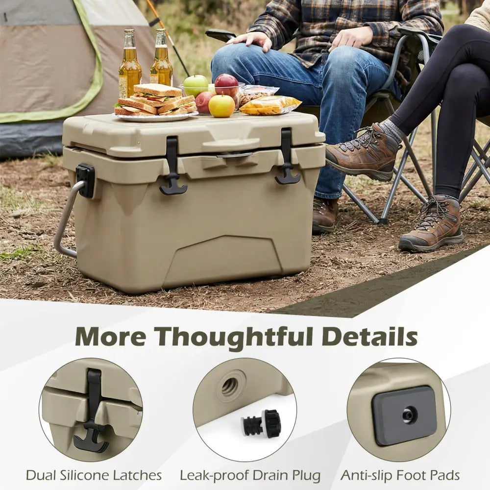 20 Quart Portable Hard Cooler with Built-in Ruler and Bottle-Khaki - Khaki - Coolers