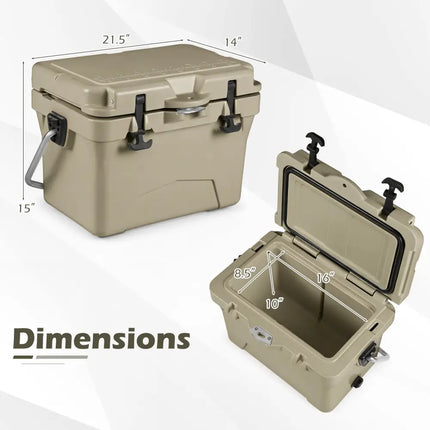 20 Quart Portable Hard Cooler with Built-in Ruler and Bottle-Khaki - Khaki - Coolers