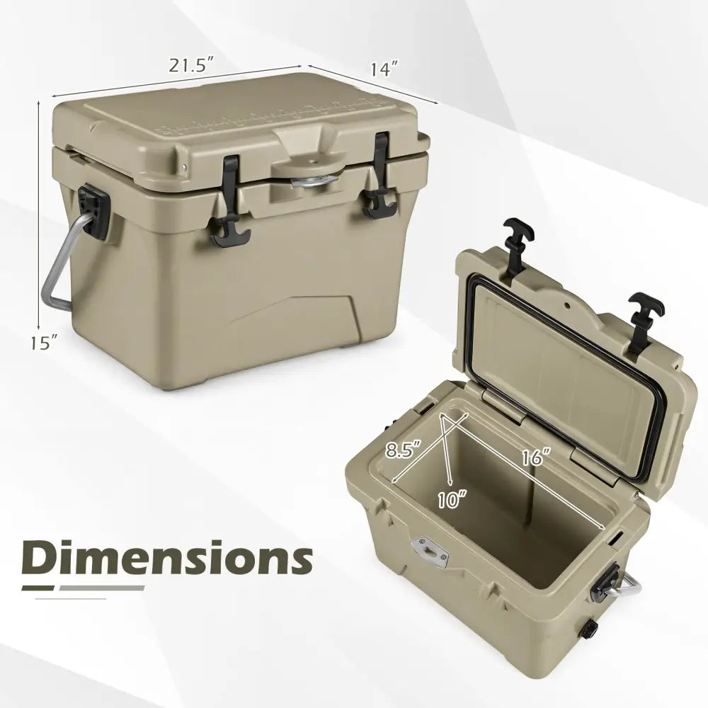 20 Quart Portable Hard Cooler with Built-in Ruler and Bottle-Khaki - Khaki - Coolers