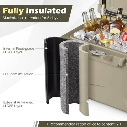 20 Quart Portable Hard Cooler with Built-in Ruler and Bottle-Khaki - Khaki - Coolers