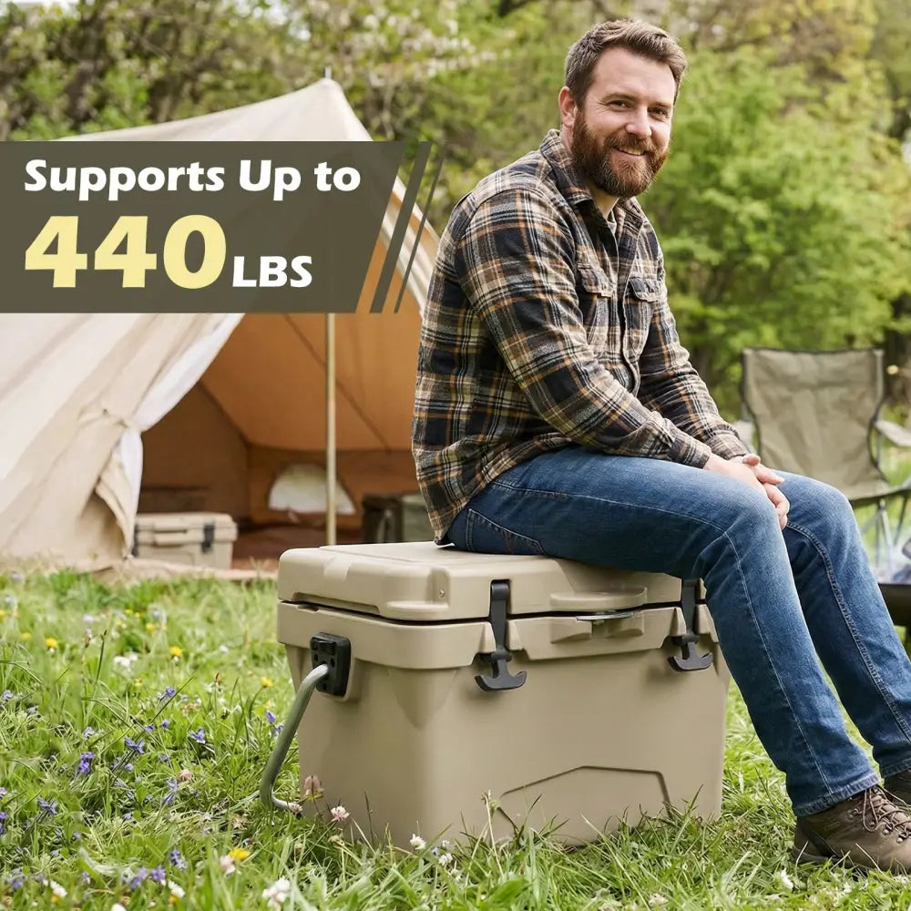 20 Quart Portable Hard Cooler with Built-in Ruler and Bottle-Khaki - Khaki - Coolers